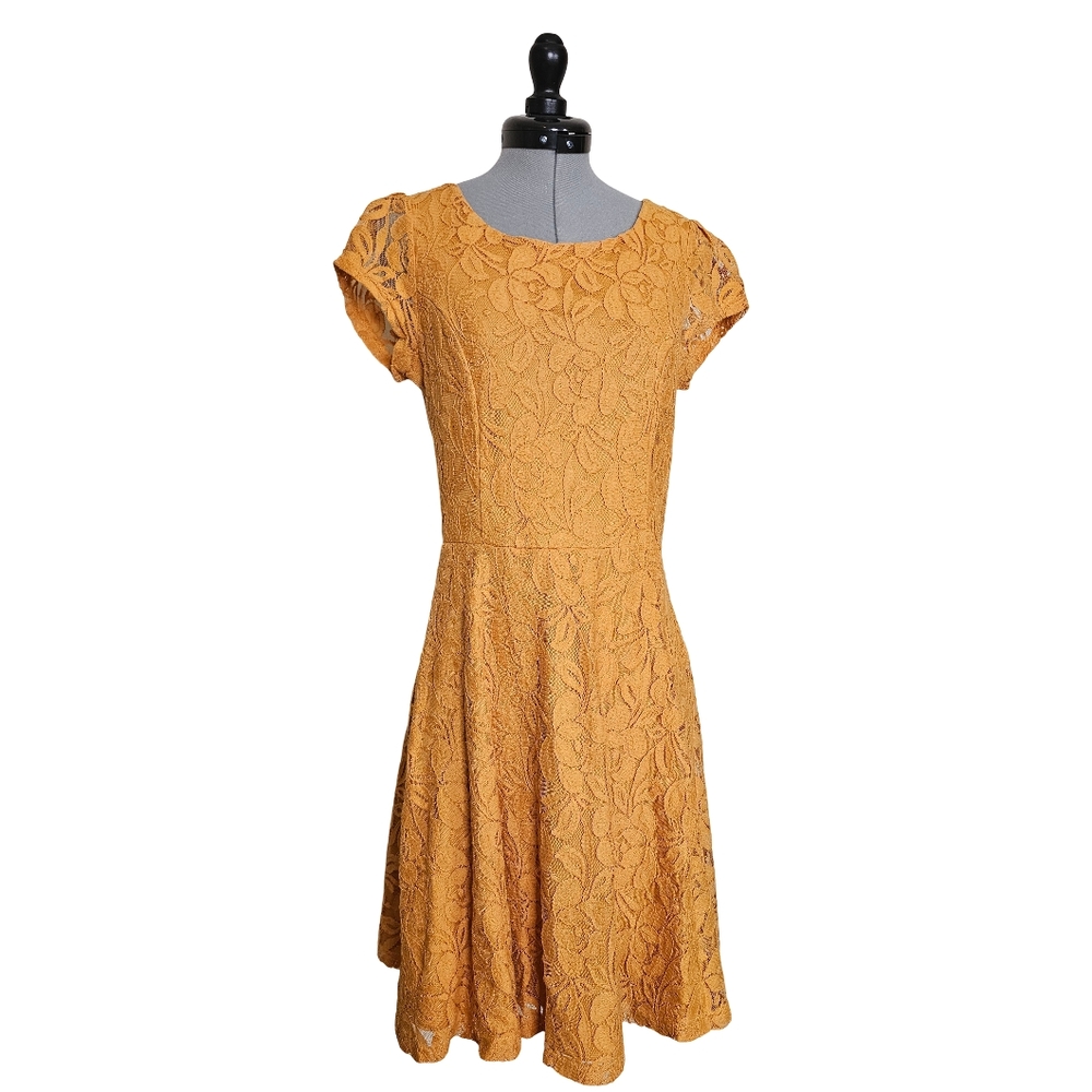 Mustard Yellow Lace A-Line Mini Dress